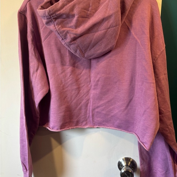 Purple Cropped Hoodie with Palm Beach Print - Picture 3 of 5